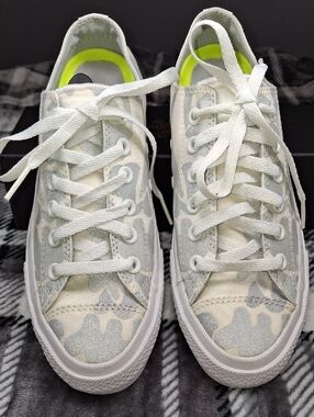Converse White Silver Glitter Camouflage Low Top Sneakers